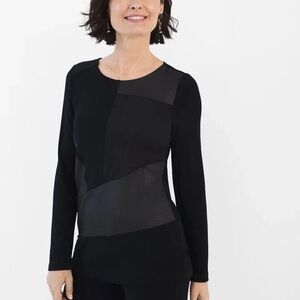 Travelers Chicos Classic Patchwork Detail Top Womens 3 US XL Black Slinky Blouse